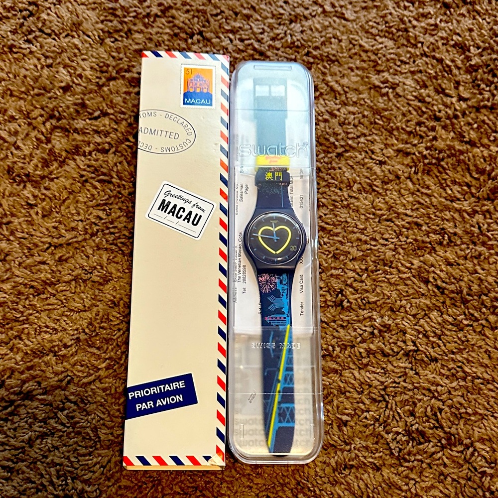 Swatch Blue and Yellow Heart Watch